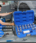 BMW Compatible 21 Piece Wheel Lock Nut Key Kit All In One Socket Tool Set displayed in blue molded case