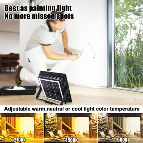 Super Bright Rechargeable Solar Work Light Packed With Huge Battery For All Your Camping Emergencies Storm Prep And Power Outages Portable Waterproof Lantern With Handy Hook And Stand Dimmable Settings Make It A Must Have used indoors
