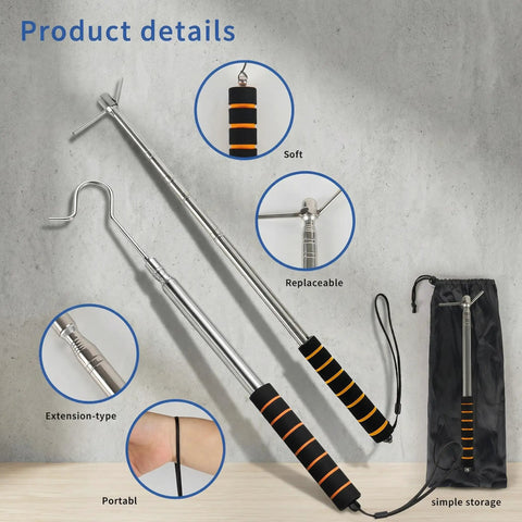 Extendable Smoke Detector Tester Pole with two heads, solid steel, extends from 15 to 60.5 inches for safety checks.