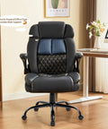 Ergonomic Big And Tall Office Chair With Four Point Massage And Heat 500 Lb Capacity in black PU leather near desk