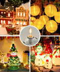 Collage showing Clip In LED Light Cord 6ft With On Off Switch used in Christmas villages, pumpkins, and festive decorations.