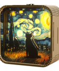 3D Wooden Puzzle Night Light For Adults And Teens, Dope DIY Craft Kit With Touch Light, Christmas And New Year Desk Decor, Van Gogh Cat Design