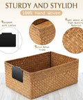 Top Shelf Seagrass Basket Set Features Six Dang Good Pantry Organizers With Snazzy Pre Printed Labels For A Spotless Home Makeover Across Closets Counters And Mudrooms Anywhere: Hand-woven storage basket with a solid metal frame and black clip label.