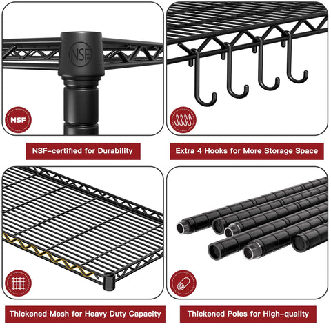 74 Inch High Wire Shelving With Wheels Beefy Heavy Duty 5 Tier Storage Rack That Holds Up To 1250 Lbs Total 250 Lbs Per Shelf Open Alloy Steel Shelving For Garage Workshop Basement, NSF-certified shelf detail
