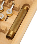 Pro Grade Mainspring Winder Tool Kit With Copper Construction, ultra high precision watch winding set, wooden box detail