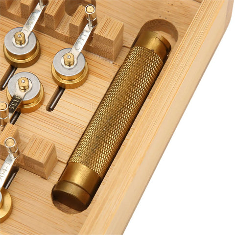 Pro Grade Mainspring Winder Tool Kit With Copper Construction, ultra high precision watch winding set, wooden box detail
