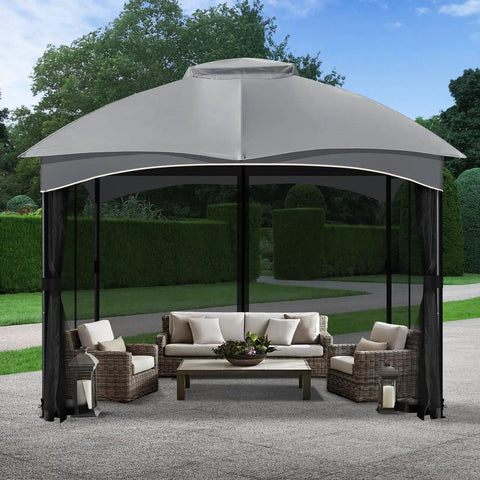 Replacement Gazebo Netting Screen 10x10 Universal Four Panel Rugged Mosquito Mesh Sidewalls With Double Zippers installed