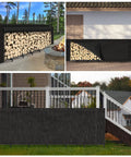 Multiple angles of 8Ft Firewood Rack With Cover For Outdoor Wood Storage Heavy Duty Beefy Steel Construction in use on porches and decks.