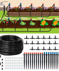 110 Foot Drip Irrigation Kit For Gardens And Lawns DIY Watering System With One Quarter Inch Tubing, Emitters, and Connectors