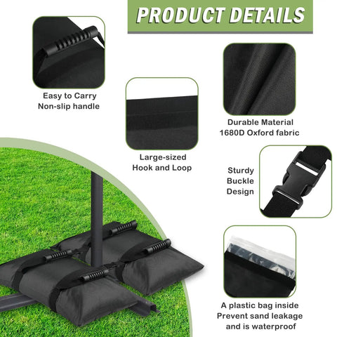 Product details of Two Pack 65Lb Fillable Sand Bags For Umbrella Bases, Heavy Duty 1680D Oxford With Inner Pouch, Weatherproof Black Bags