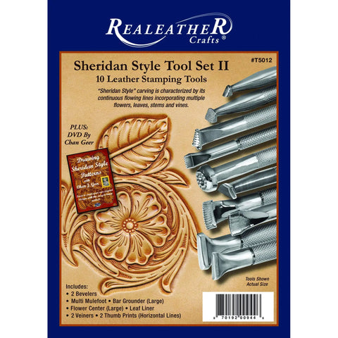 Leather Stamps Tool Set for Crafting with Sheridan Style Stamp Set II Featuring 10 Chrome Plated Tools Like Bevelers, Veiners, Leaf Liner