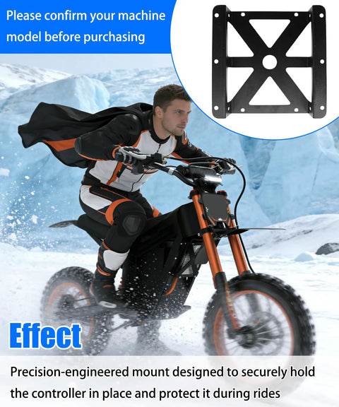 Rider with Tuttio Tutti Soleil 01 in snow, Controller Mounting Bracket For Tuttio Tutti Soleil 01 Electric Dirt Bike inset