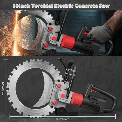 Heavy Duty 16-Inch Electric Concrete Ring Saw With Water Pump used for cutting through stone with a diamond blade.