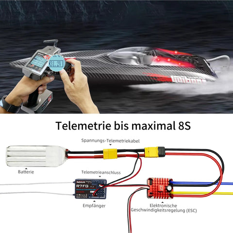 7 Channel 2.4GHz RC Transmitter With R7FG Gyro Receiver Kit Voltage Telemetry FHSS Anti Interference controlling speedboat