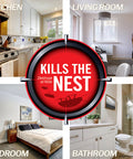 Heavy Duty Roach Killer Bait Traps Designed To Wipe Out Small Roach Nests Fast And Gut The Colony From The Inside While Shielding Your House For 12 Months With Residual Action That Kicks Creepy Crawlers To The Curb And Includes 18 Count Pack in kitchen, living room, bedroom, and bathroom settings.