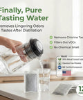 Activated Charcoal Water Filter Replacements For Countertop Distillers, 36 Pack Deluxe Version shown with glass pitcher and water