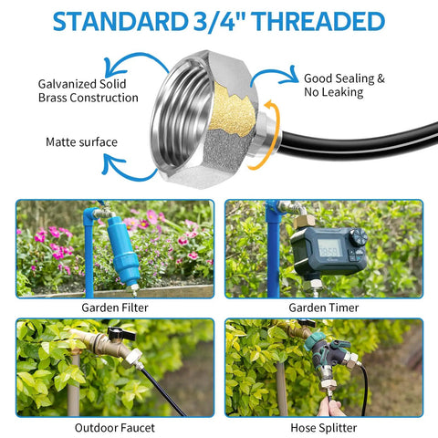 Outdoor Misting System For Patio And Garden, 26Ft Flexible Tubing With 7 Brass Nozzles All 3/4 Inch Brass Adapter, leak-proof connections