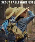 Children hiking with mesh bags carrying Lightweight Four Person Camping Mess Kit With 22 Oz Cup 7.87 Inch Plate And 5.9 Inch Bowl