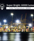Heavy-Duty 600W LED Flood Light illuminating port with 60,000 Lumen Ultra-Bright Outdoor Security Lighting, 6000K, IP66 Waterproof
