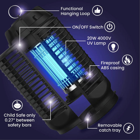 Outdoor Bug Zapper With Switch 4000V Electric Insect Killer incl. ON/OFF switch and fireproof ABS casing