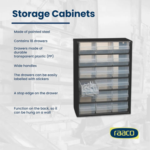 Beefy Heavy Duty Steel Storage Cabinet With 18 Clear Polypropylene Drawers For Small Parts Organizer Screws Nuts Bolts Crafts And Hardware Storage On Workbench Or Wall Mount