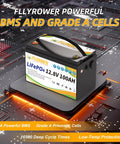 12V 100Ah LiFePO4 Battery With BMS Deep Cycle 16500 Cycles on electronic circuit background