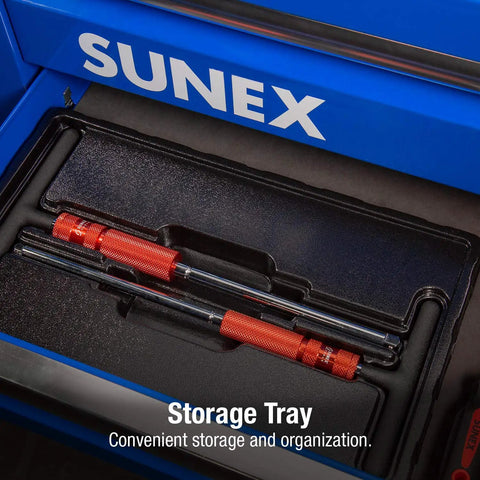Adjustable T Handle Speed Wrench Set With Four Position Grip One Quarter Inch And Three Eighths Inch Drive in storage tray