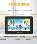 All-In-One Weather Station Wireless Indoor And Outdoor With 7.5 Inch Large Color Display showing weather data.