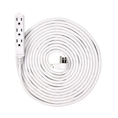 Flat 20 Feet Angled Extension Cord With 3 Outlets For Indoor Use UL Listed White Space Saving Power Cable Coiled View