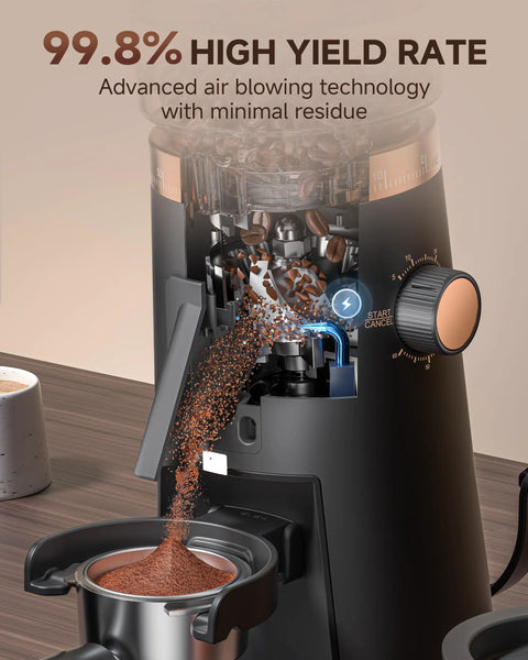 Level Up Your Daily Brew With This Bang For Your Buck Electric Coffee Grinder Featuring 75 Stepless Speeds And A Premium 40mm Burr For Zero Mess Single Dose Prep That Makes Flavor Hit Different showing precise particle size and ground coffee ready for brewing.