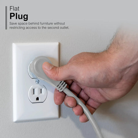 Three Outlet Extension Cord With 25 Foot Grounded Power Cord For Home Office And Media Setups, Flat Plug in use