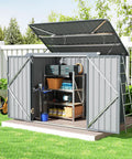 Heavy Duty 3 By 6 Ft Outdoor Storage Shed For Trash Cans And Bikes, Waterproof Garbage Can Organizer With Chain Lid, Dark Grey