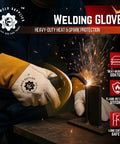Heavy-Duty Leather Welding Gloves With Extended Cuff For Full Forearm Protection, Heat-Resistant Goatskin Work Gloves in action.