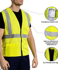 Straight Up Legit High Visibility Safety Vest Featuring Sick Breathable Mesh Ventilation And Broad Reflective Strapping For Ultimate 360 Awareness On Rough Job Sites And All Weather Shifts, shown zipped up with reflective strips.