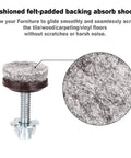 Cushioned felt-padded backing of adjustable furniture leveler for smooth gliding without scratches or noise 24 pack.