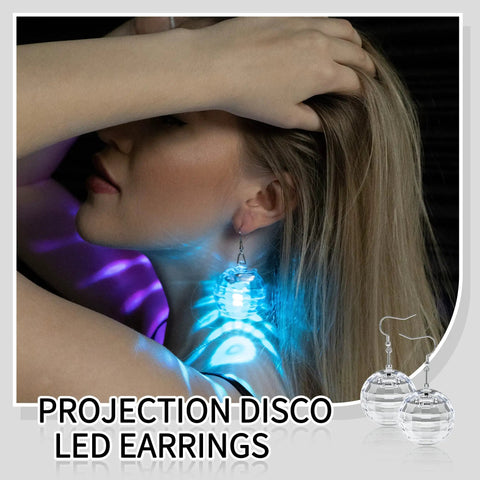 Model wearing Disco Ball LED Earrings With 16 Color Modes, showing lit up reflections, ideal for dance nights and festivals