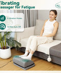 Under Desk Heated Foot Rest With Adjustable Height And Dual Heat Levels for office use in living room setting, woman on sofa.