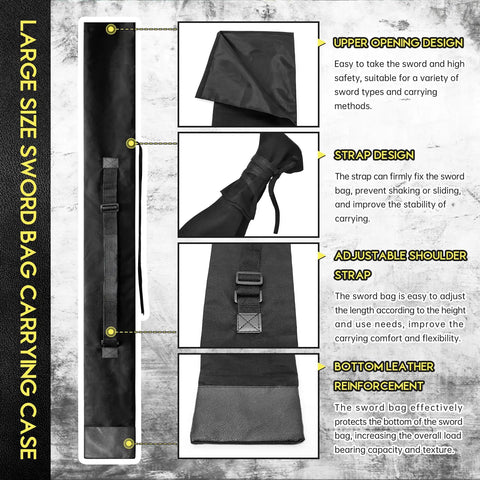 Large Sword Bag 51 Inch Katana Case With Adjustable Straps showing details of strap, closure, and leather underside