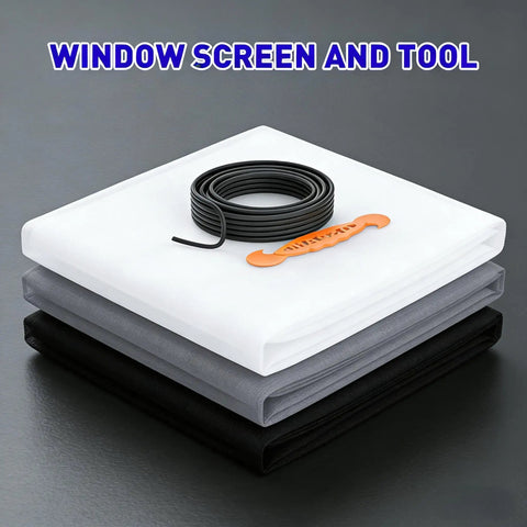 Pet Resistant Window Screen Replacement Mesh 48W X 99L 2 Pack Durable Polyester DIY Repair Kit with spline tool and mesh rolls.