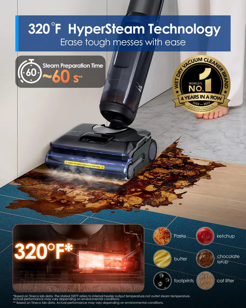 Floor One S7 Stretch Cordless Steam Mop And Wet Dry Vacuum All-In-One cleaning tough stains with 320F HyperSteam on floor