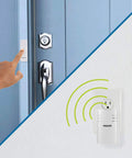 Wireless Doorbell Kit With Plug In Receiver And Push Button 150 Foot Range Four Volume Levels And Two Melodies Including Ding Dong And Westminster Easy Installation Battery Included Button No Wiring Needed on blue front door