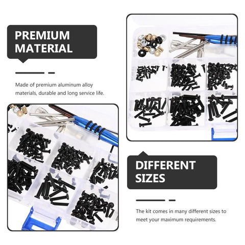 Zero Drama Rc Car Screw Repair Kit With Super Tough Storage Case Rust Proof Mini Fasteners for Remote Control Hobbyists, assorted sizes.
