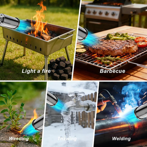 Heavy Duty Propane Culinary Torch for grilling, searing on steak, lighting fire, weeding, thawing, and welding outdoors.