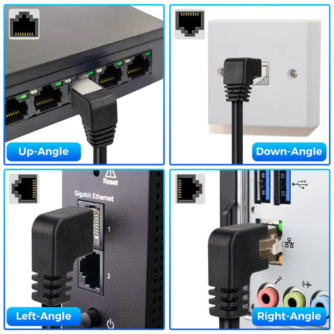 Five Pack Multi Angle Cat6 Ethernet Extension Cables With Up Down Left Right Straight Angles For A Kink Free Setup Shielded FTP RJ45