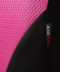 Close-up of Universal Car Seat Covers Full Set For Front Seats And Rear Bench With Mesh Splicing Polyester Fabric Black With Pink Accent.