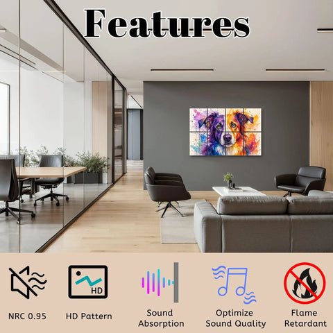 Premium Quality Sound Absorbing Acoustic Wall Panels For Home Studio Ambient Boost Noise Taming Polyester Fiber Vibrant Art Decor in office.