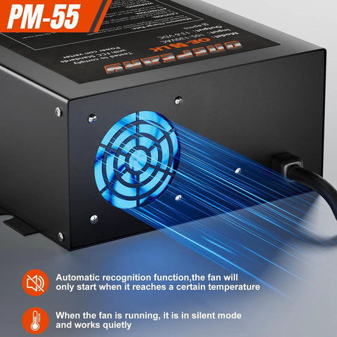 Dang Tough 55 Amp Rv Power Converter With Built In Four Stage Smart Battery Charger 110V Ac To 12V Dc with cooling fan feature.