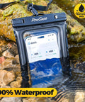 Floating Waterproof Phone Pouch IPX8 For Up To Seven Inch Screens Universal Dry Bag in water showing phone display