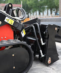 Close-up of Mini Skid Steer Loader 1800 Lb Capacity With Four In One Bucket Attachment, showing hydraulic components