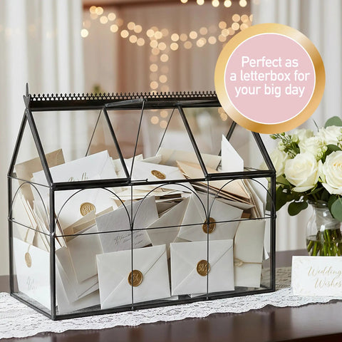 Glass Greenhouse Centerpiece Terrarium For Tabletop Decor With Black Brass Accents, Ideal Wedding Letterbox Display, Space For Succulents Moss And Flowers, Totally Chic Indoor Plant Lover Gift For Spring Home Decor